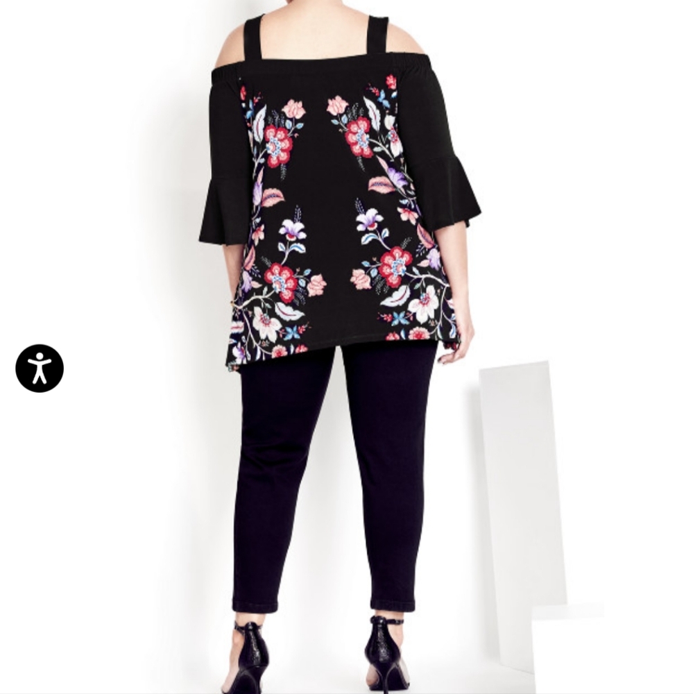 Avenue Studio Kiara Cold Shoulder Bell Sleeve Floral Top Blouse Plus Size 22/24